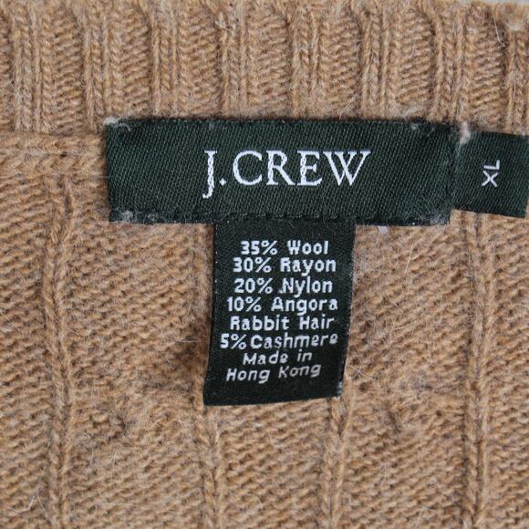 J Crew Wool Cashmere Cable Knit Sweater Womens XL Brown Angora Vintage Preppy - Picture 3 of 5
